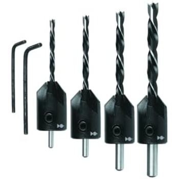 Fisch Brad Point Drill & Countersink Combo Set, 4-Piece (1/8"–1/4") Woodworking