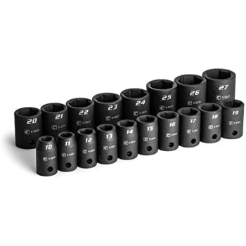 Capri Tools 1/2 in. Drive Shallow Impact Socket Set, 10 to 27 mm, Metric
