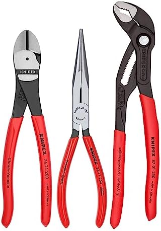Knipex Tools 00 20 08 US2 Long Nose, Diagonal Cutter, and Cobra Pliers 3-Piece
