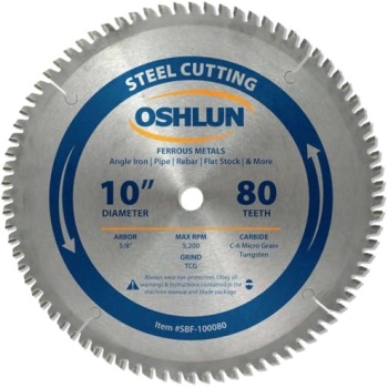 Oshlun SBF-100080 10-Inch 80 Tooth TCG Saw Blade with 5/8-Inch Arbor for Mild