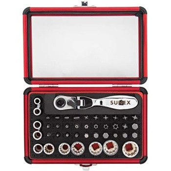 SUNEX TOOLS 9732 44Pc 1/4" Dr Mini Dual Flex Head RATCHET W Socket & Bit Set