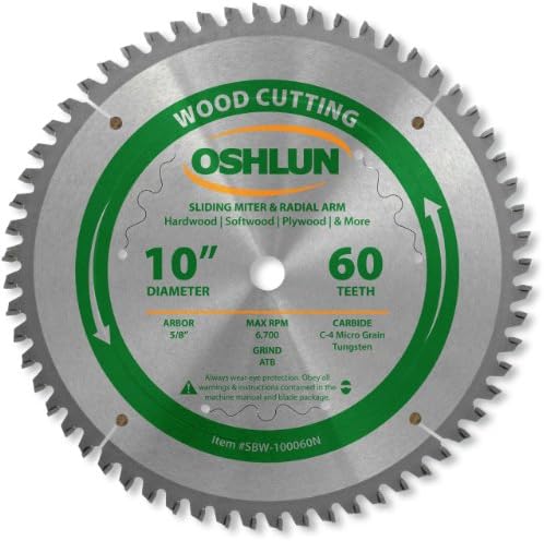 Oshlun SBW-100060N 10-Inch 60 Tooth Negative Hook Finishing ATB Saw Blade
