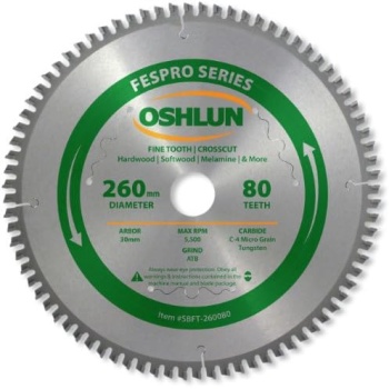 Oshlun SBFT-260080 260mm 80 Tooth FesPro Crosscut ATB Saw Blade