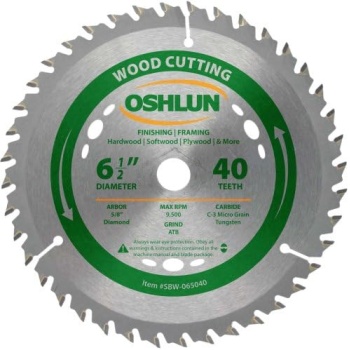 Oshlun SBW-065040 6-1/2-Inch 40 Tooth ATB Finishing and Framing Saw Blade
