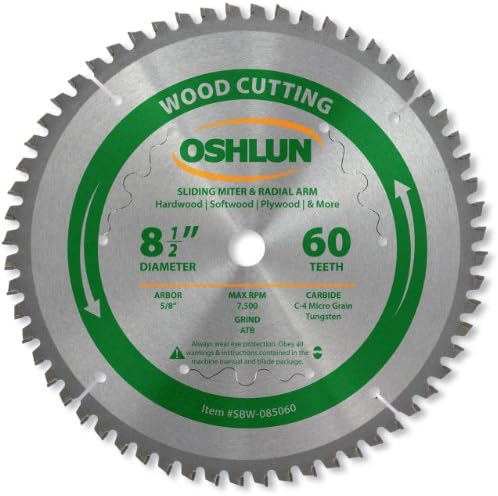 Oshlun SBW-085060 8-1/2-Inch 60 Tooth Negative Hook Finishing ATB Saw Blade with