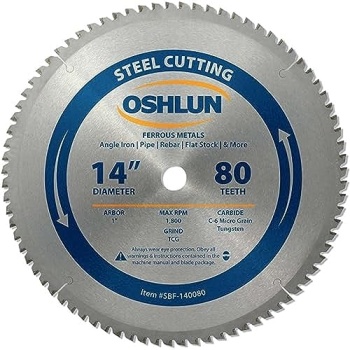 Oshlun SBF-140080 14-Inch 80 Tooth TCG Saw Blade with 1-Inch Arbor for Mild