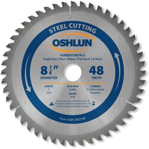 Oshlun SBF-082548 8-1/4-Inch 48 Tooth TCG Saw Blade with 1-Inch Arbor