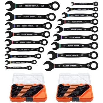 KLEIN TOOLS 69418CG 18-Piece Combination Ratcheting Wrench Set, SAE 1/4