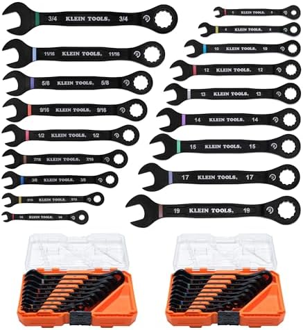 KLEIN TOOLS 69418CG 18-Piece Combination Ratcheting Wrench Set, SAE 1/4